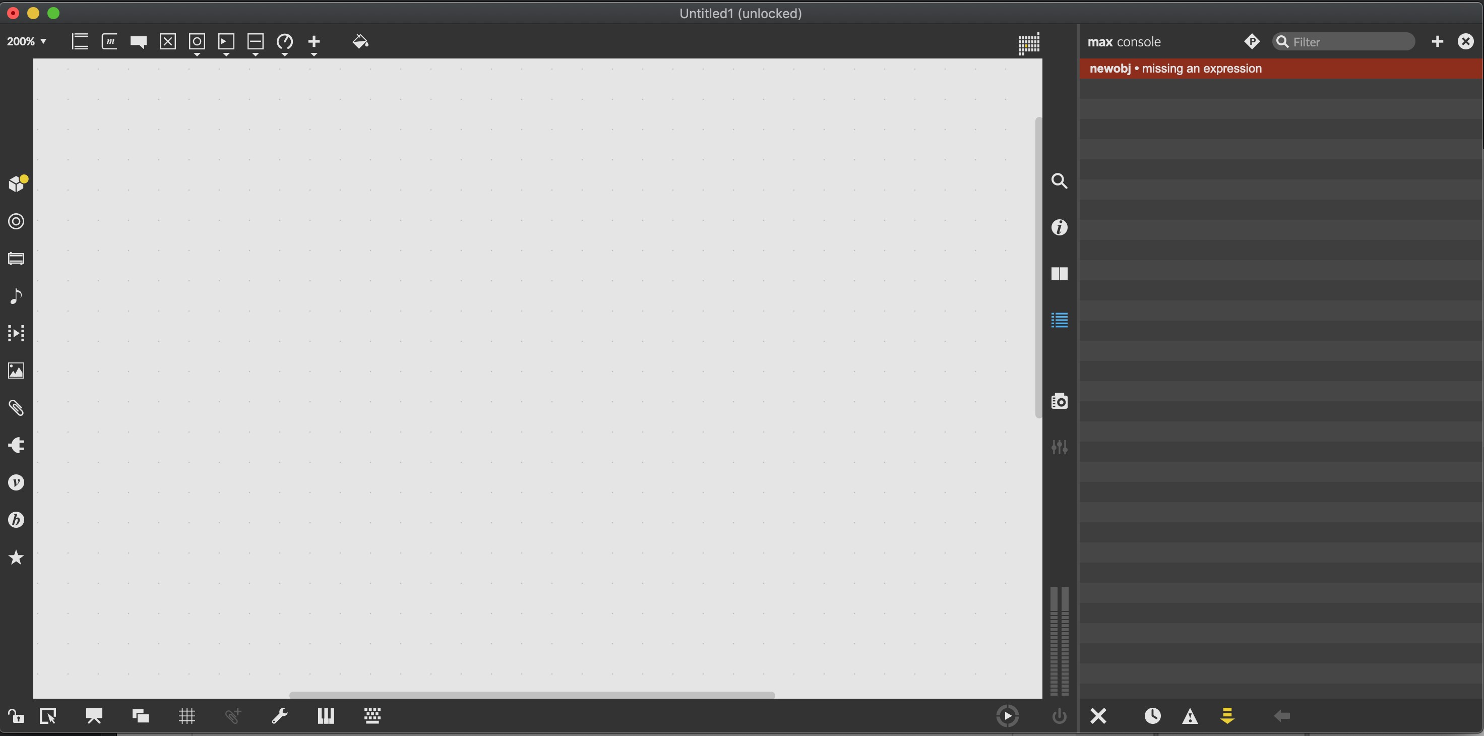 Max의 빈 Patcher Window와 Max Console